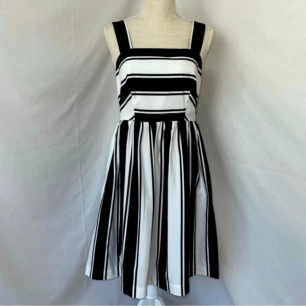 Milly for Design Nation Black & White Striped Fit & Flare Cotton Dress Size 6